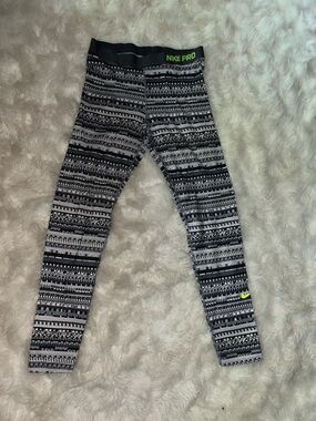 Nike Black & White Geo-Print Pro Leggings with Lime Logo